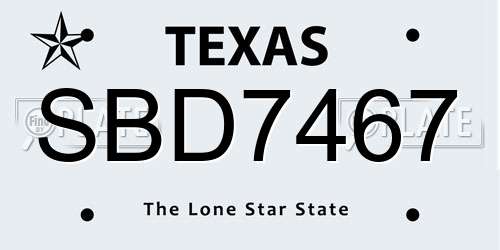 SBD7467 Texas License Plate