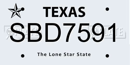 SBD7591 Texas License Plate