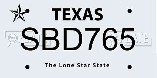 SBD765 Texas License Plate