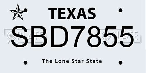 SBD7855 Texas License Plate