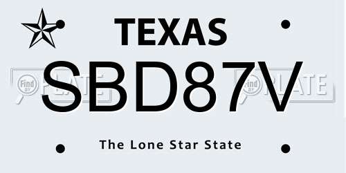 SBD87V Texas License Plate