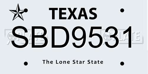 SBD9531 Texas License Plate
