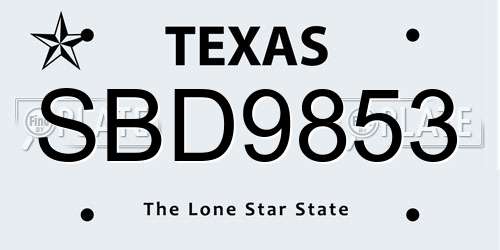 SBD9853 Texas License Plate