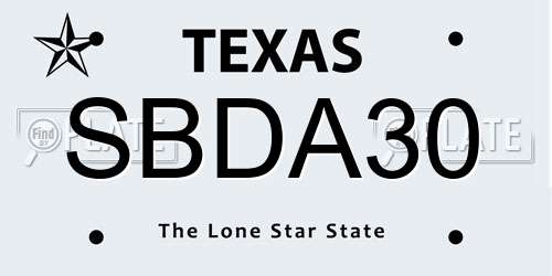 SBDA30 Texas License Plate