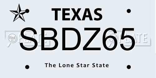 SBDZ65 Texas License Plate