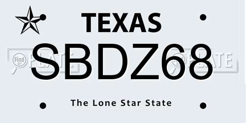 SBDZ68 Texas License Plate