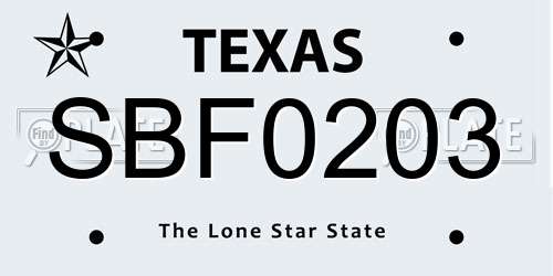 SBF0203 Texas License Plate