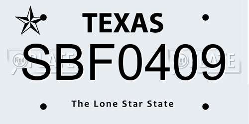 SBF0409 Texas License Plate