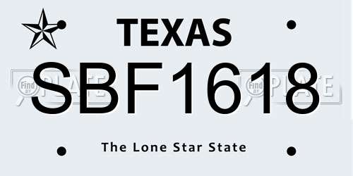 SBF1618 Texas License Plate