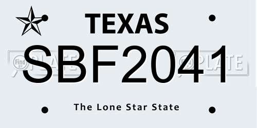 SBF2041 Texas License Plate