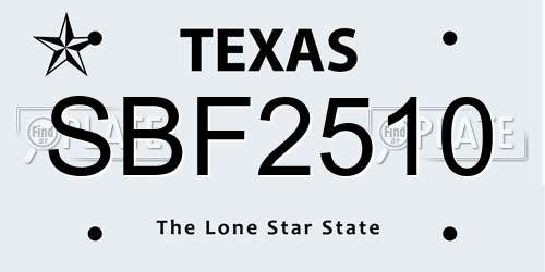 SBF2510 Texas License Plate