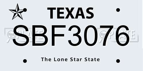 SBF3076 Texas License Plate