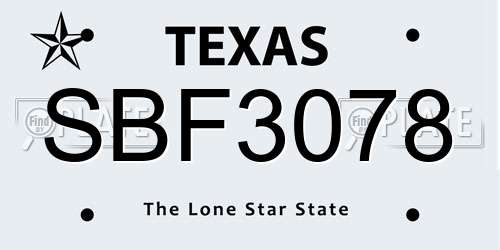 SBF3078 Texas License Plate