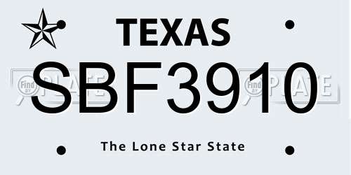 SBF3910 Texas License Plate
