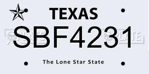 SBF4231 Texas License Plate