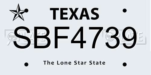 SBF4739 Texas License Plate