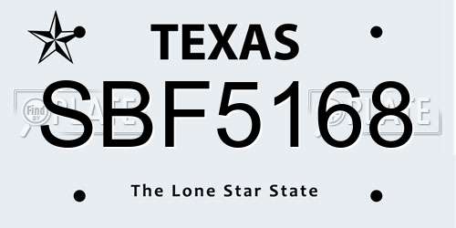 SBF5168 Texas License Plate