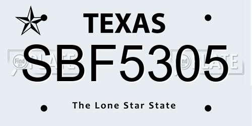 SBF5305 Texas License Plate