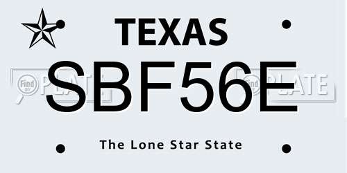 SBF56E Texas License Plate
