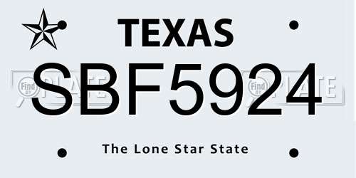 SBF5924 Texas License Plate
