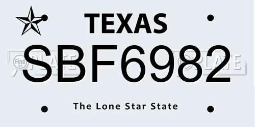 SBF6982 Texas License Plate
