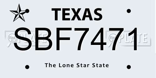 SBF7471 Texas License Plate