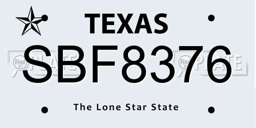SBF8376 Texas License Plate