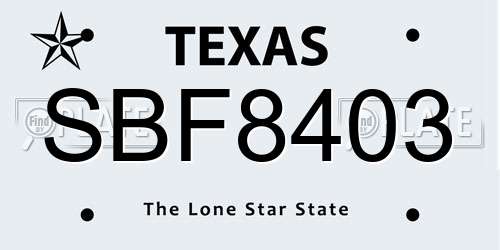 SBF8403 Texas License Plate