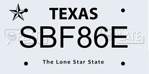 SBF86E Texas License Plate