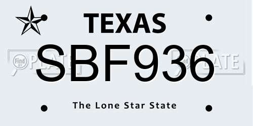 SBF936 Texas License Plate