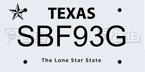 SBF93G Texas License Plate