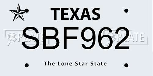 SBF962 Texas License Plate