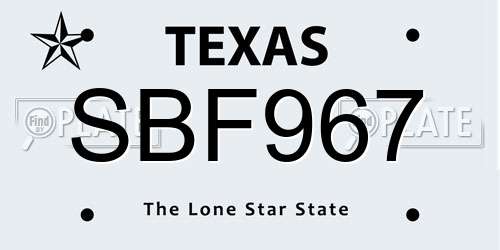 SBF967 Texas License Plate