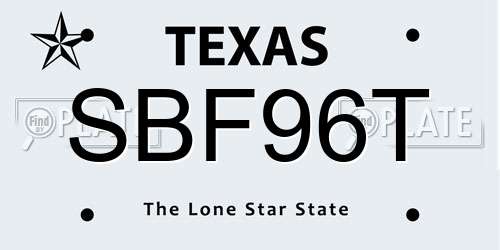SBF96T Texas License Plate