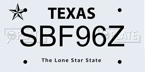 SBF96Z Texas License Plate