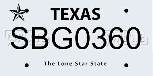 SBG0360 Texas License Plate