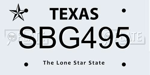 SBG495 Texas License Plate