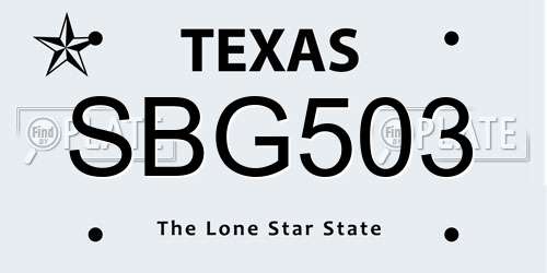 SBG503 Texas License Plate