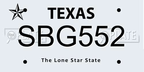 SBG552 Texas License Plate