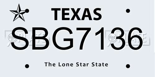 SBG7136 Texas License Plate