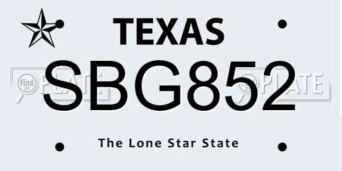 SBG852 Texas License Plate