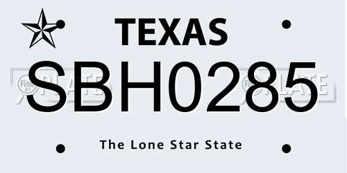 SBH0285 Texas License Plate