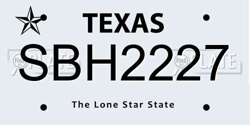 SBH2227 Texas License Plate