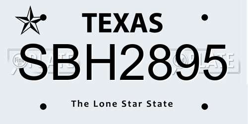 SBH2895 Texas License Plate