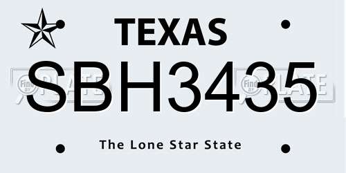 SBH3435 Texas License Plate