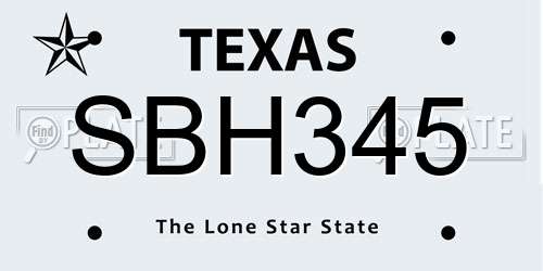 SBH345 Texas License Plate