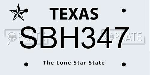 SBH347 Texas License Plate
