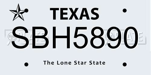 SBH5890 Texas License Plate