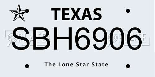 SBH6906 Texas License Plate