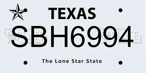 SBH6994 Texas License Plate